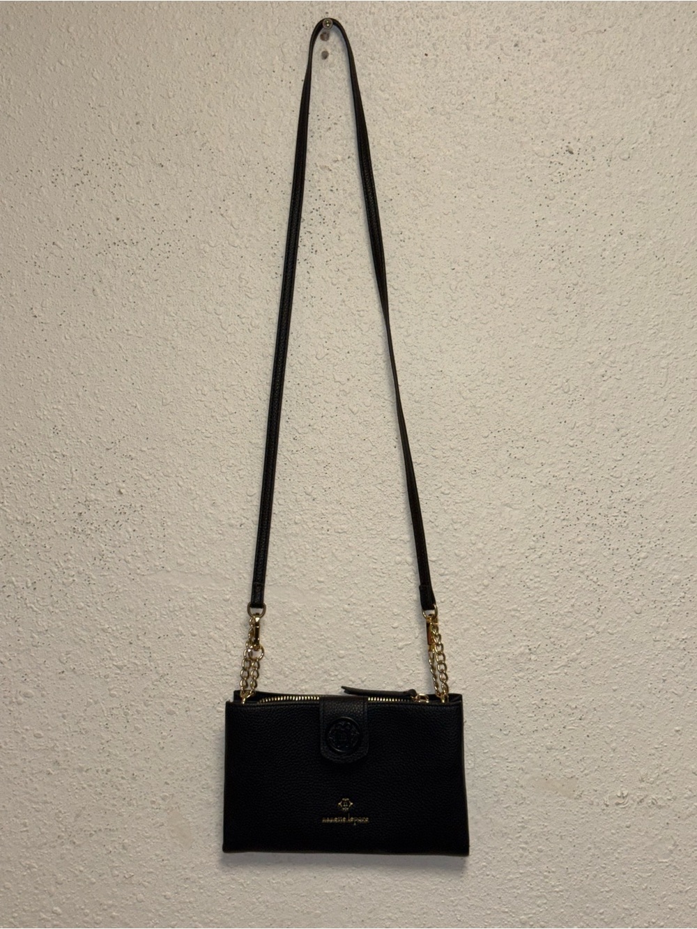 Nanette Lepore Black Crossbody with Gold Chain Accents